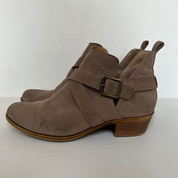 Lucky Brand Boots Size 8M/38 Taupe Tan Bellisa Ankle Booties Suede Buckle - Picture 1 of 12